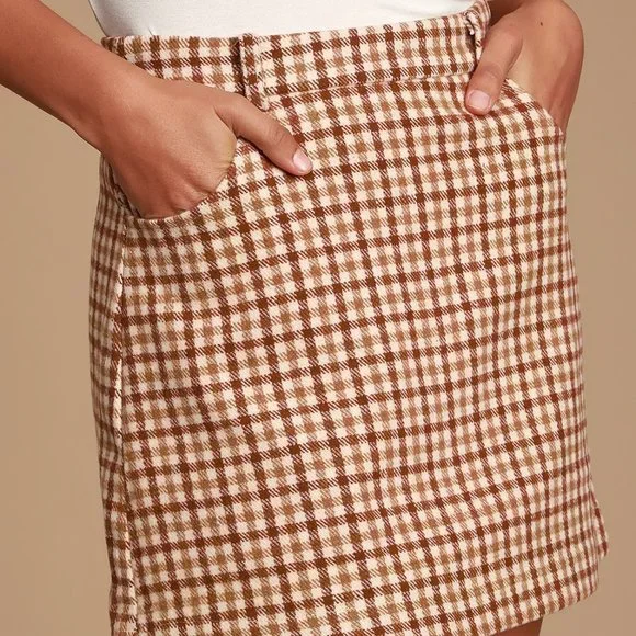 Lulu's Skirt Sycamore Plaid Mini in Brown Sz M - Picture 2 of 9